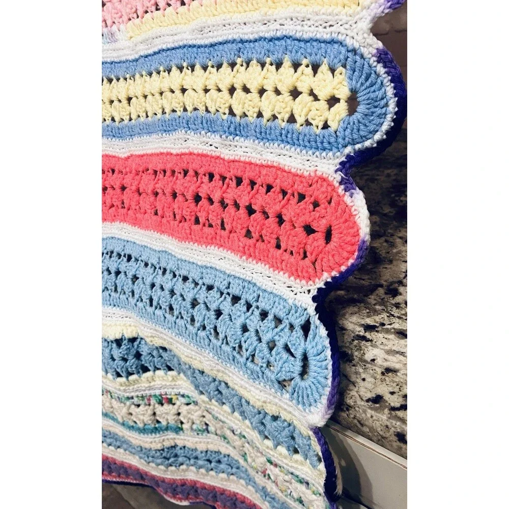 Handmade Crocheted Throw Blanket Multicolor 60 x 54  Afghan Heirloom Gift LN